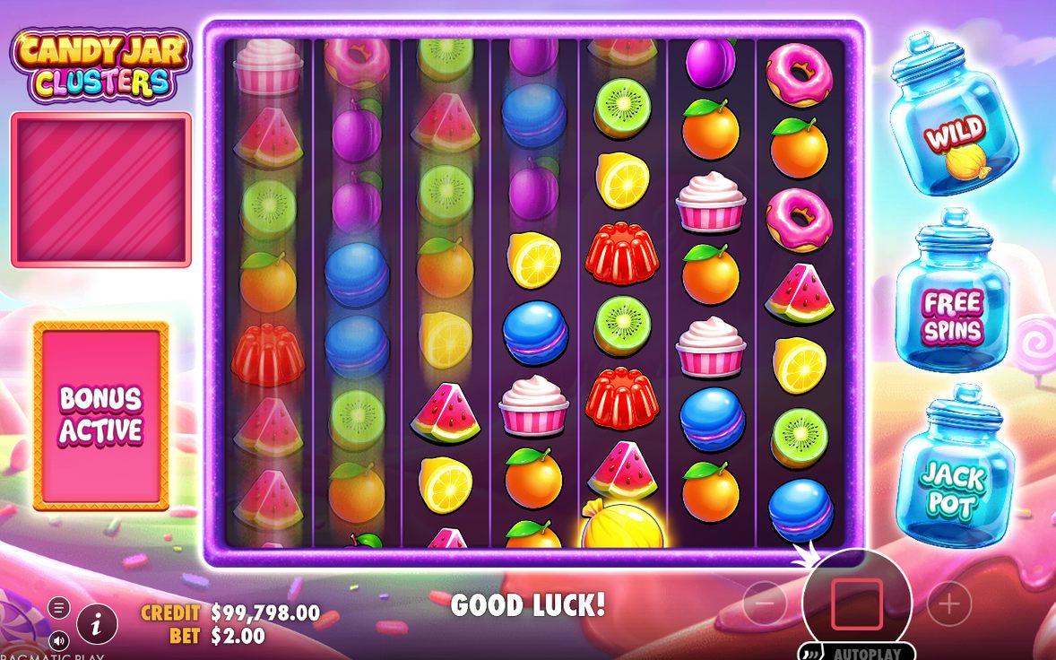 Bonus screen with WILD, FREE SPINS and JACK POT jars