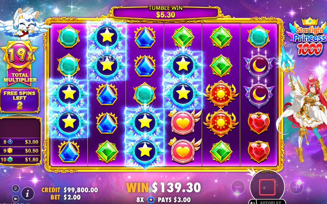 Free Spins round on the purple starfield reels