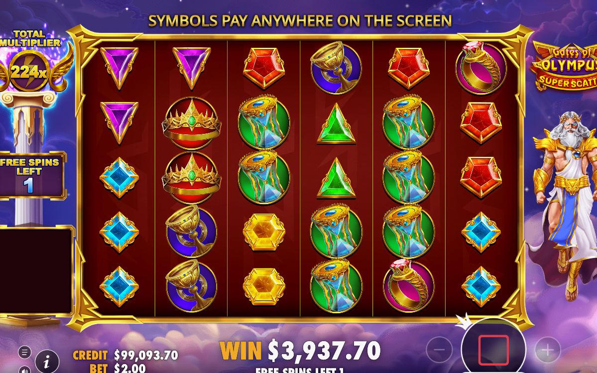 Win screen showing a tumble chain and its payout